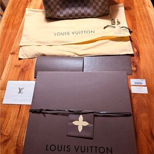 Louis Vuitton Brown Checkered Bag with Red Interior